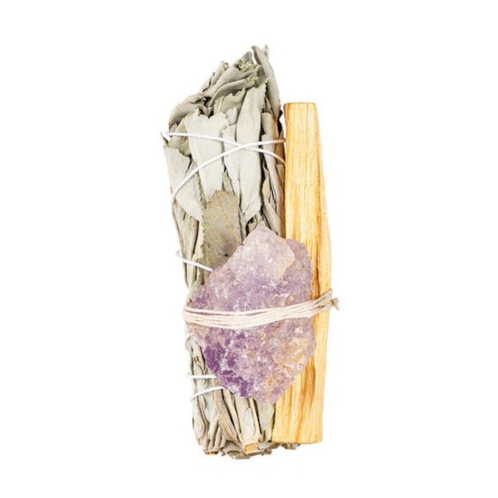 crystal sage and palo santo bundle, amethyst