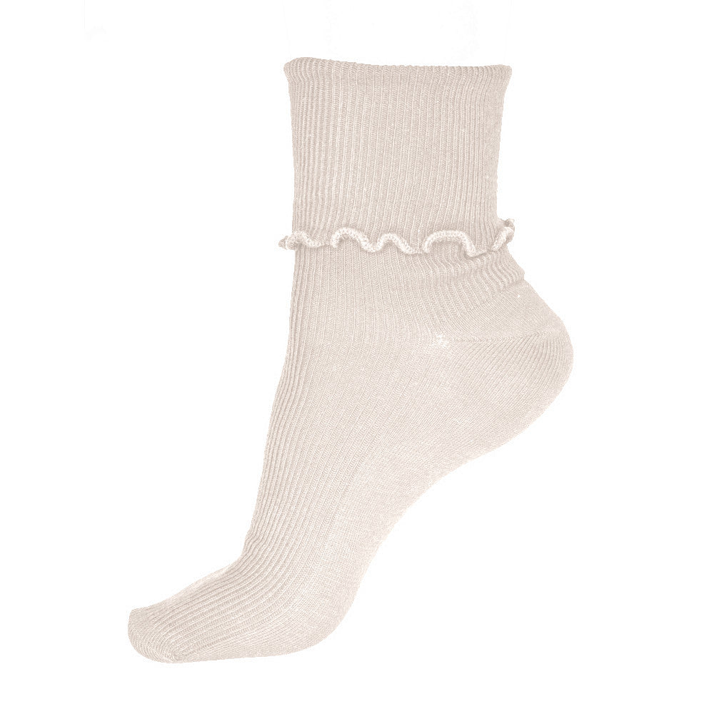 Ribbed Cotton Ruffle Crew Socks, cream