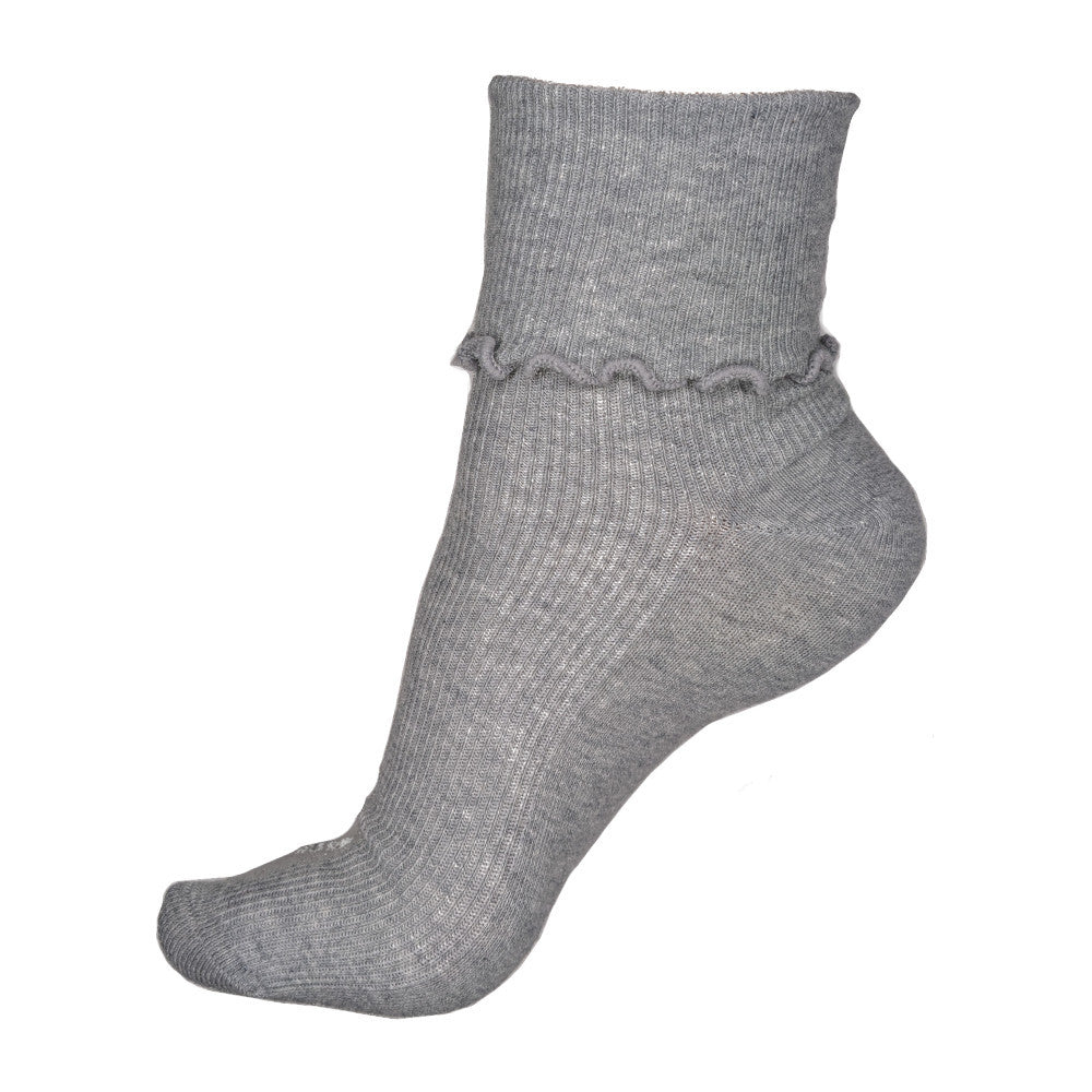 Ribbed Cotton Ruffle Crew Socks, gray