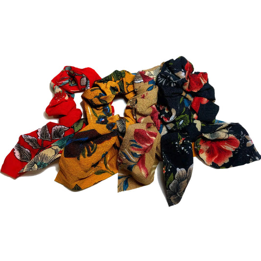 earthy floral scrunchies with tails