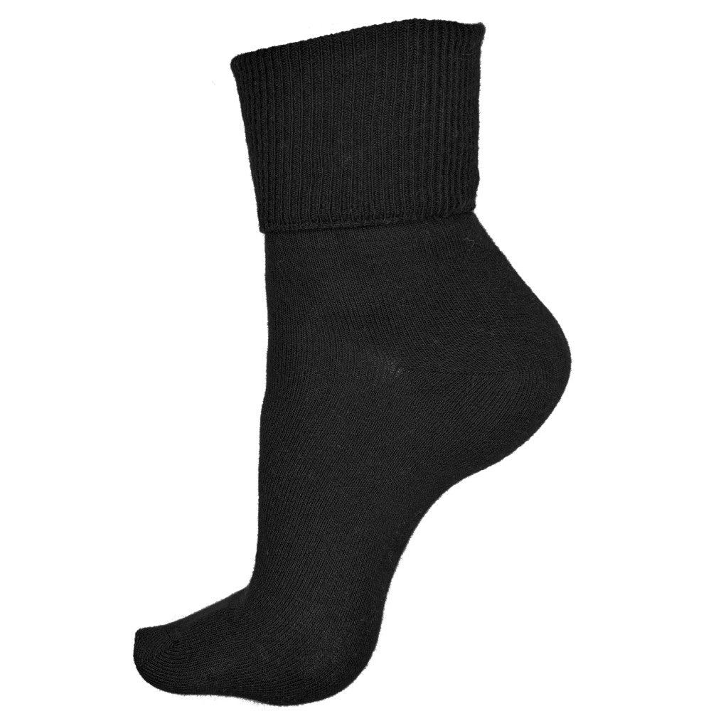 Fine Rib Organic Cotton Foldover Crew Socks, black