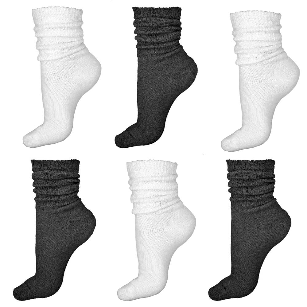 lightweight slouch socks, crew length, black and white assortment