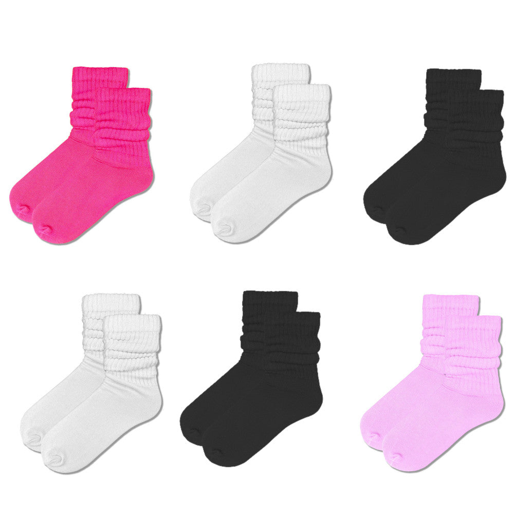 Midsize Junior Slouch Socks, pink black and white assortment