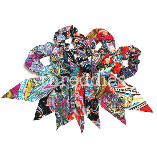 Paisley scrunchies with extra long tails, scrunchie pack