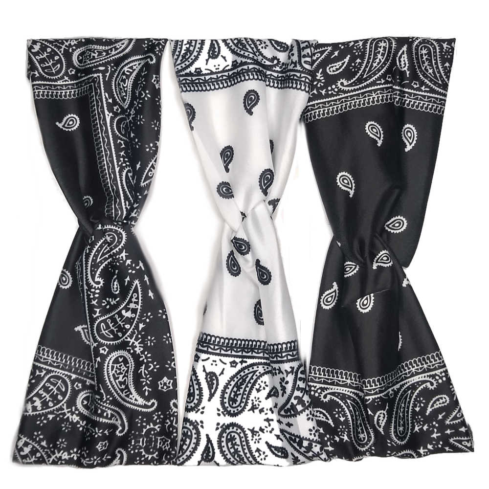 paisley bandana turban twist headbands, black and white assortment