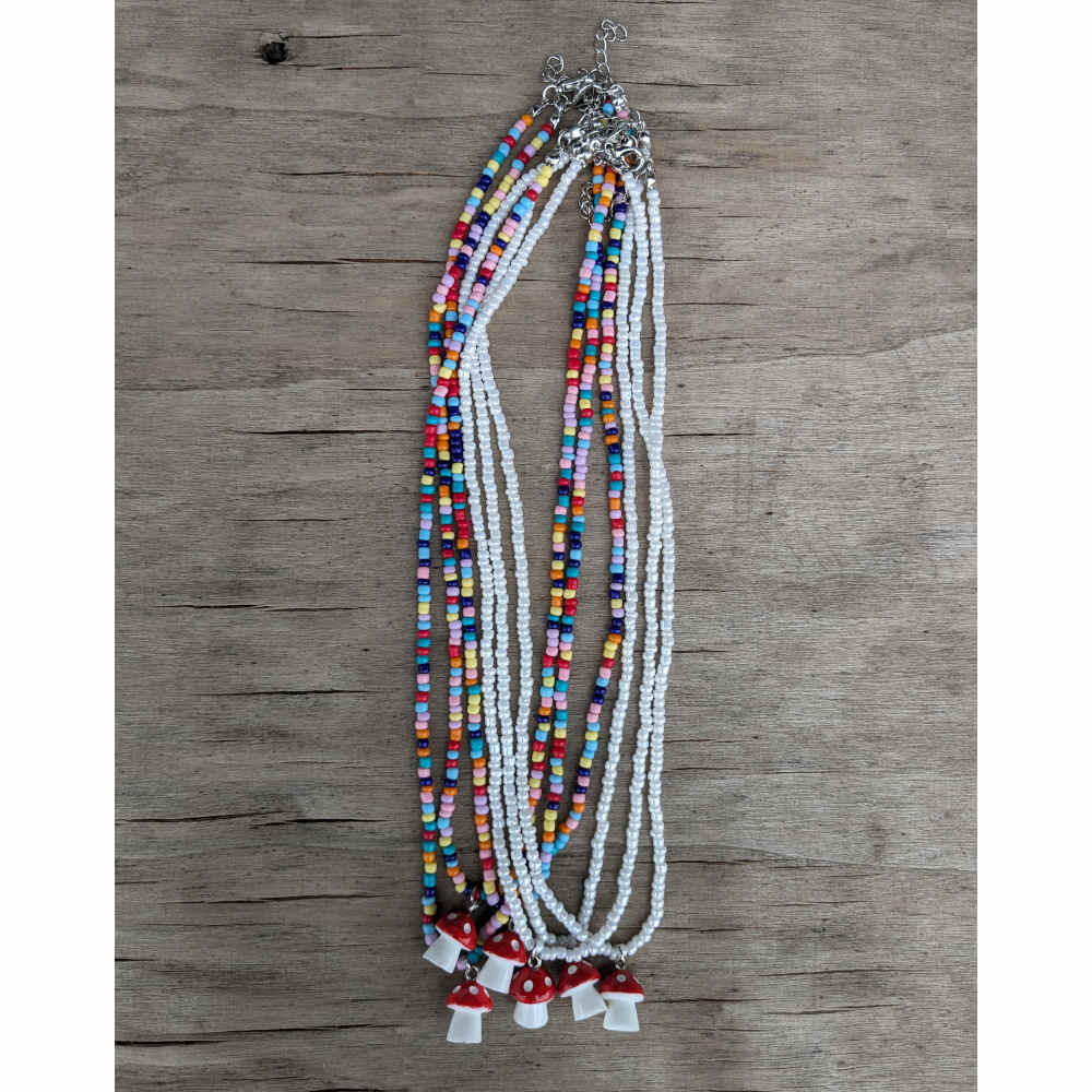 beaded mushroom necklace, assorted wholesale bulk pack