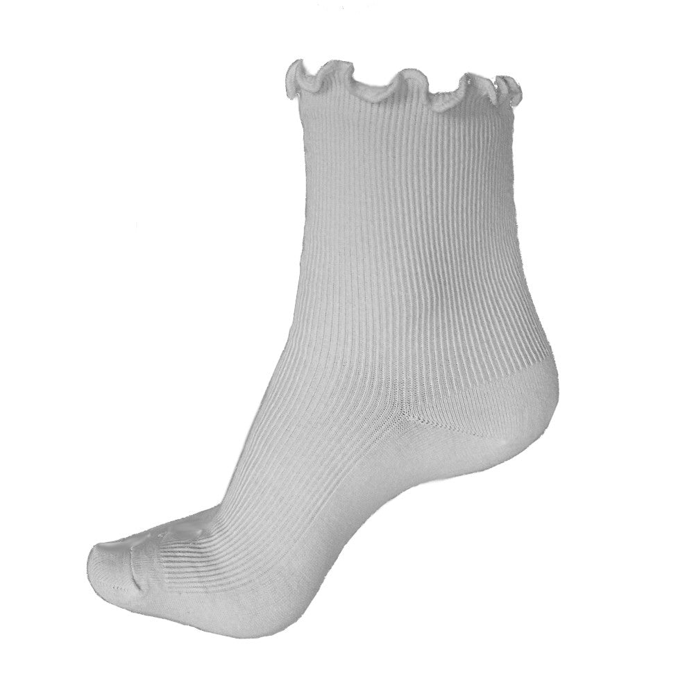 white cotton lettuce edge ruffle crew socks
