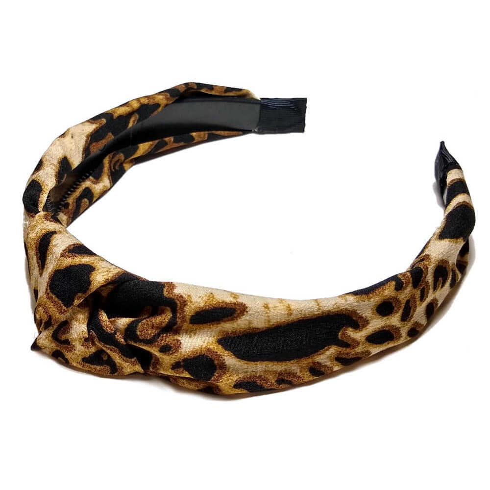 leopard print knotted turban headband -beige