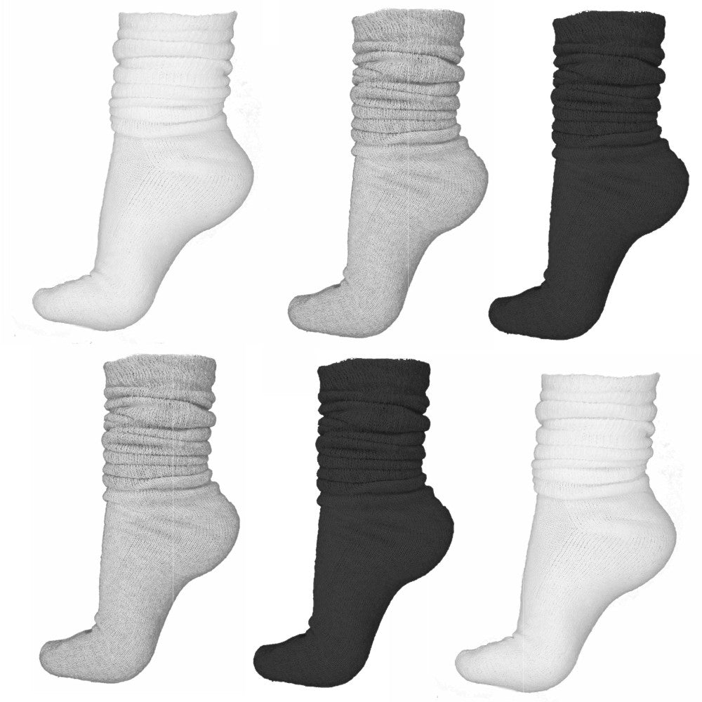 lightweight slouch socks, black white and grey assortment