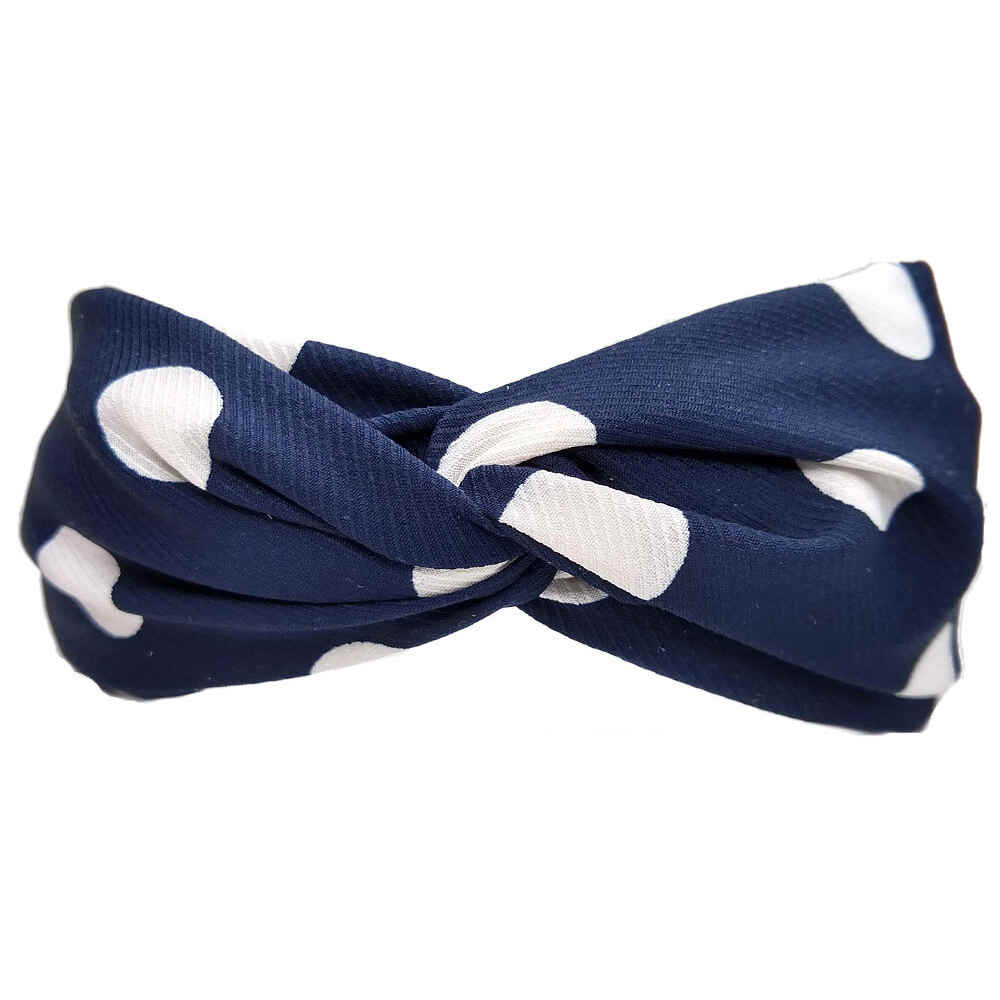 polka dot turban twist headbands - navy blue