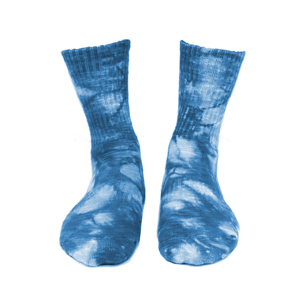 textured tie dye crew socks, blue