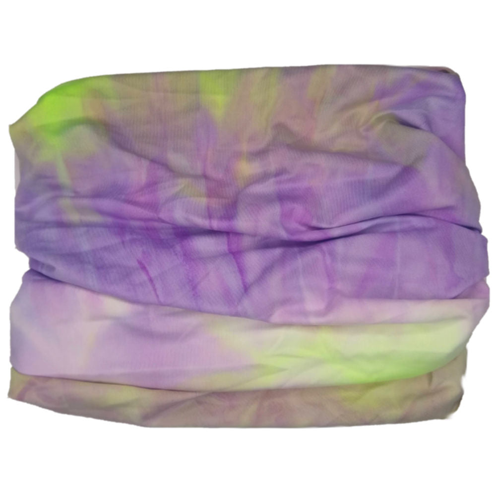 tie dye tube headband, neon yellow and purple