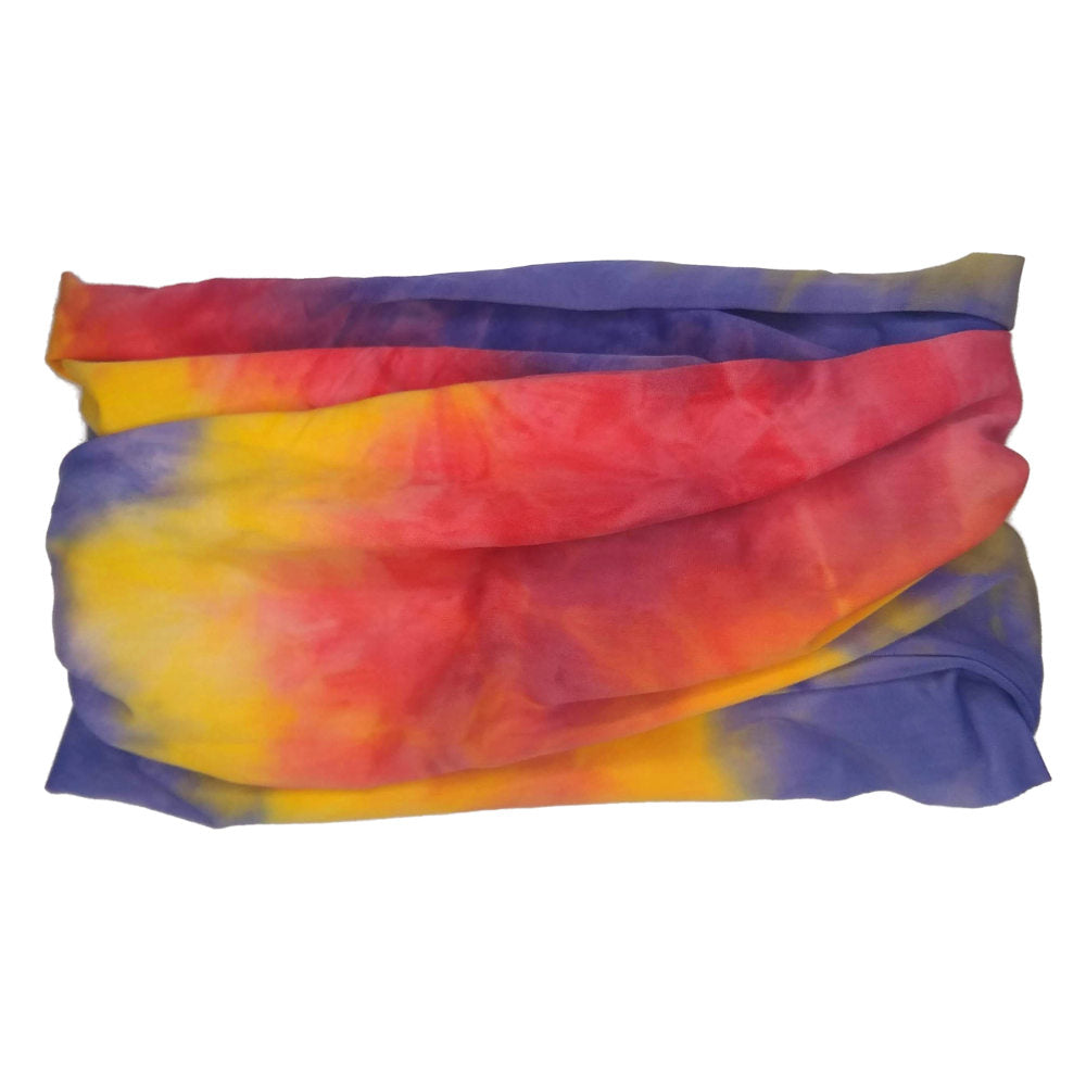 tie dye tube headband, purple red yellow