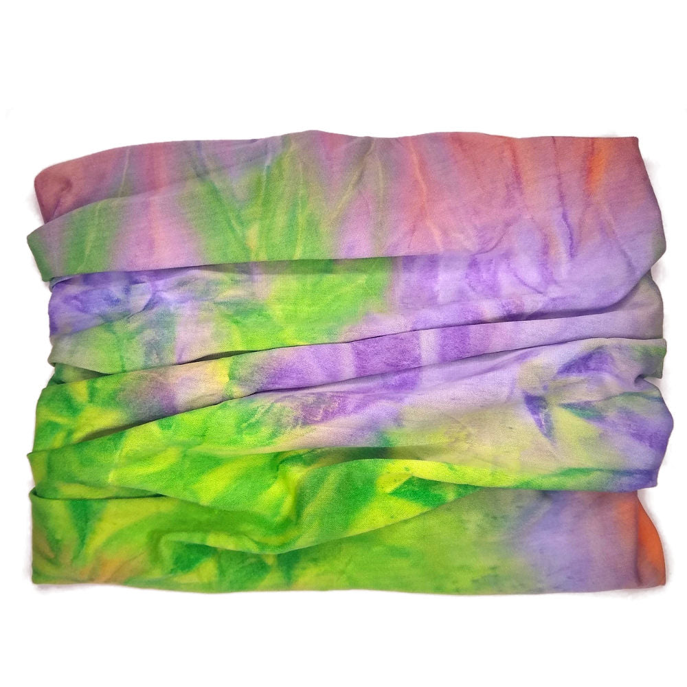 tie dye tube headband, purple orange green