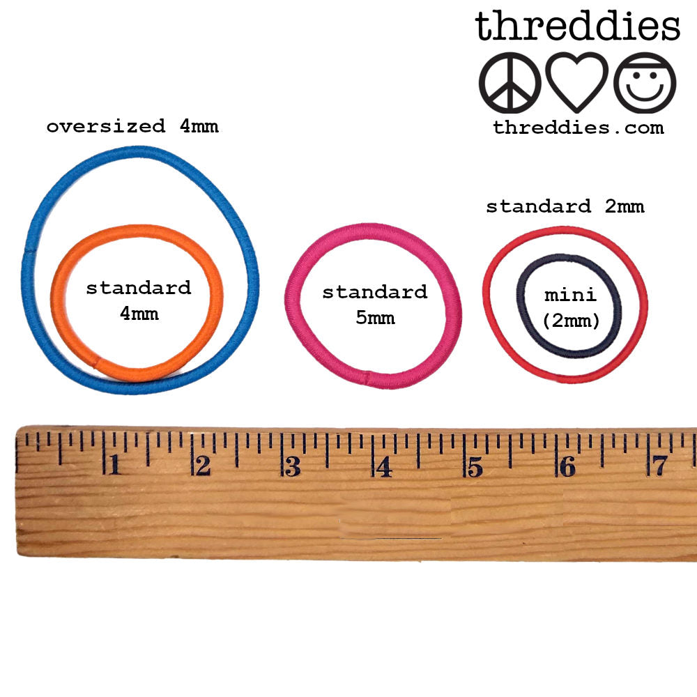 threddies hair elastics size comparison