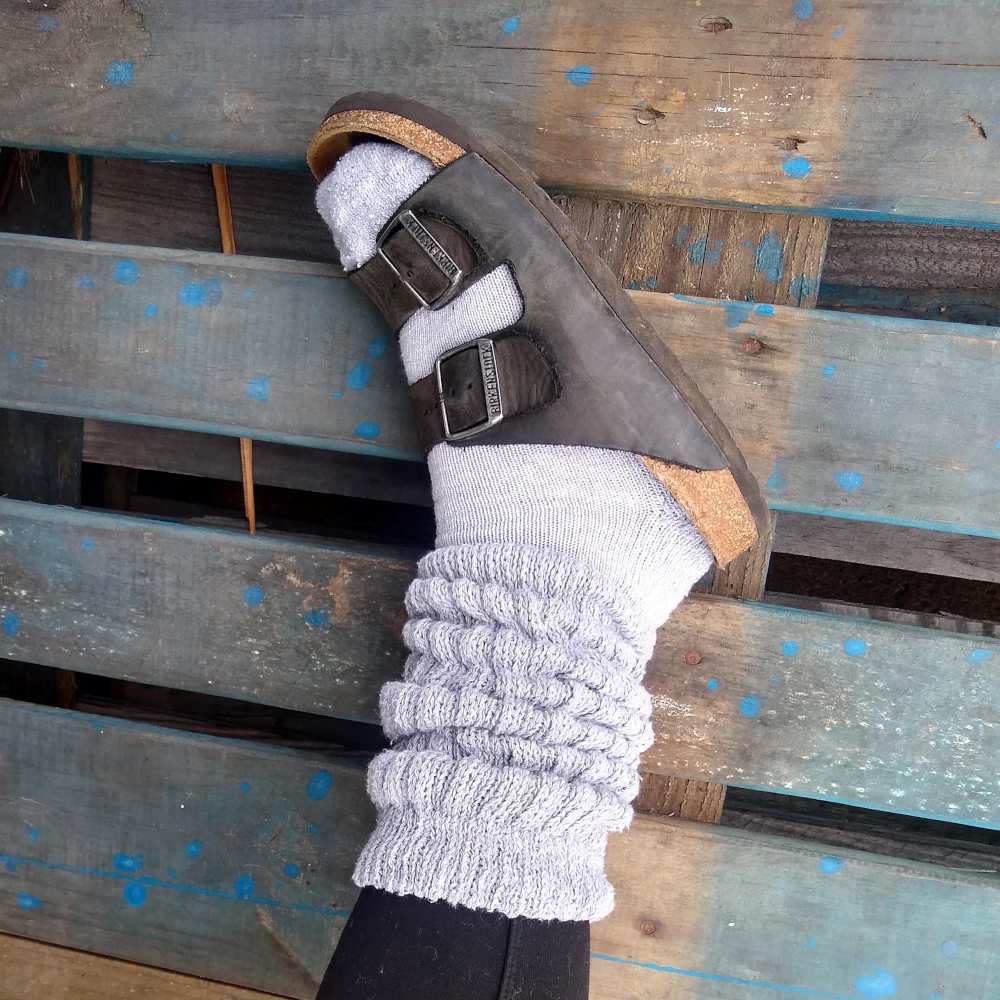thick slouch socks by threddies on a model with birkenstocks