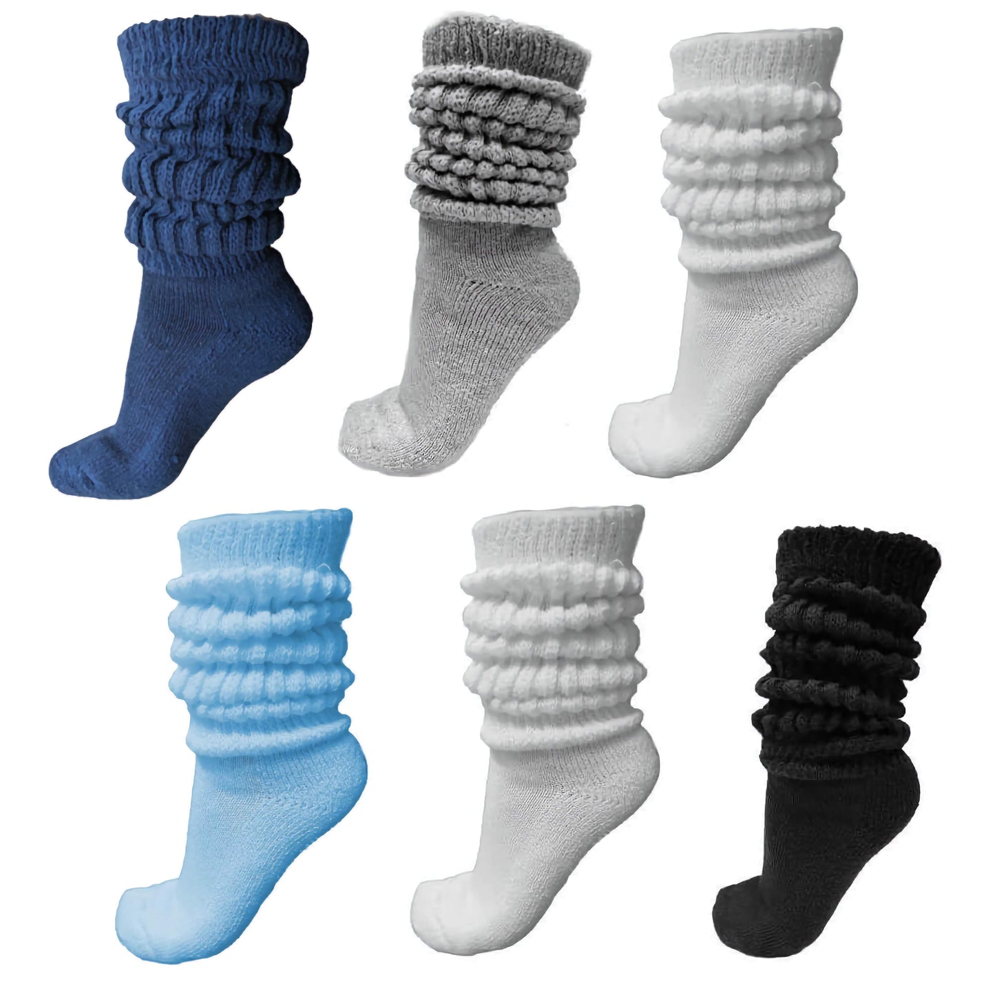 slouch socks, black white grey blue assorted