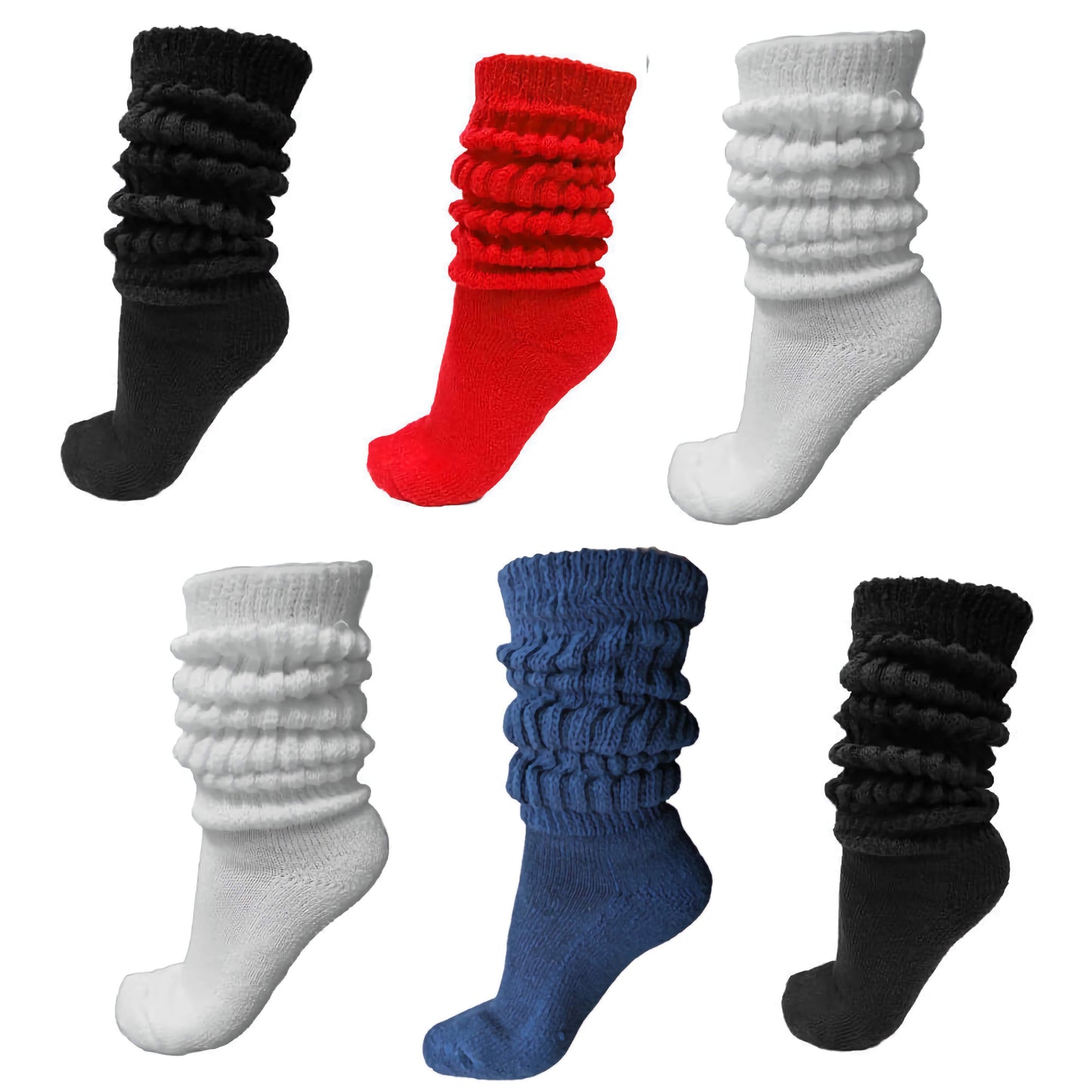 slouch socks, white, black, red and navy assortment