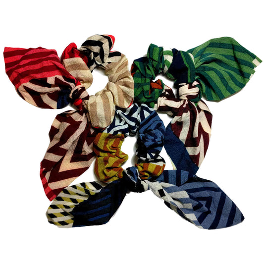 Colorblock Chevron Striped Scrunchies with Tails