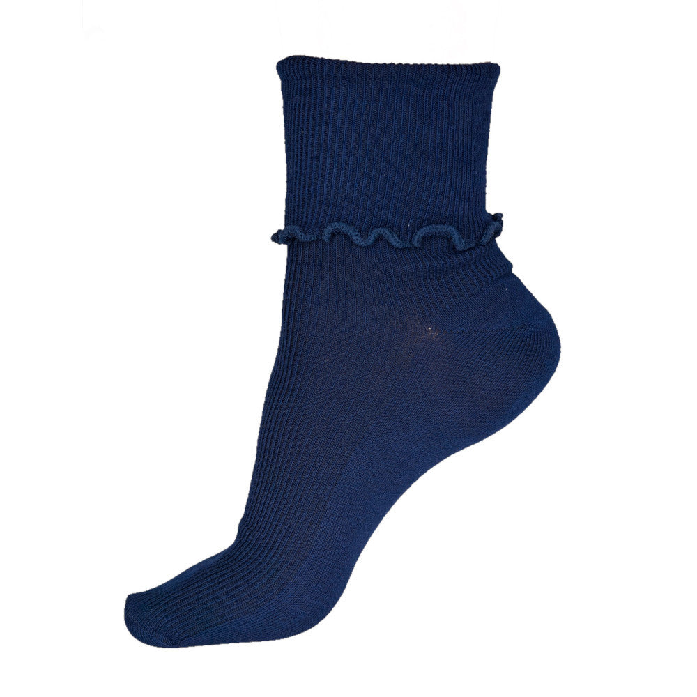 Ribbed Cotton Ruffle Crew Socks, navy blue