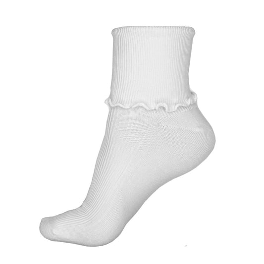 Ribbed Cotton Ruffle Crew Socks, white