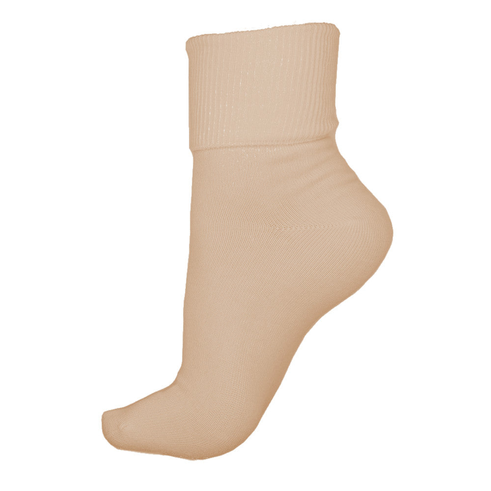 Fine Rib Organic Cotton Foldover Crew Socks, beige