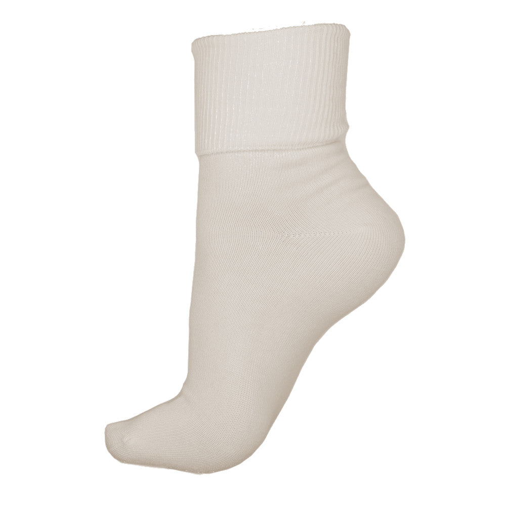 Fine Rib Organic Cotton Foldover Crew Socks, cream