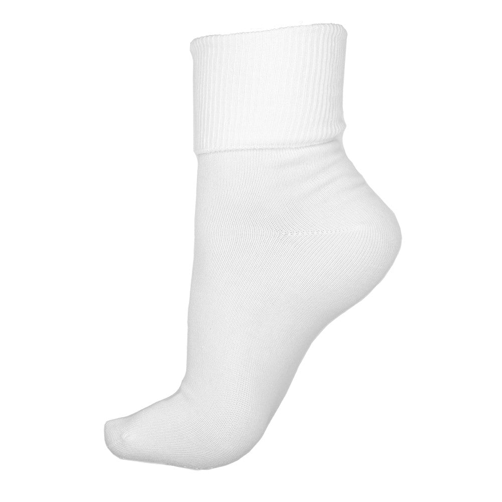 Fine Rib Organic Cotton Foldover Crew Socks, white