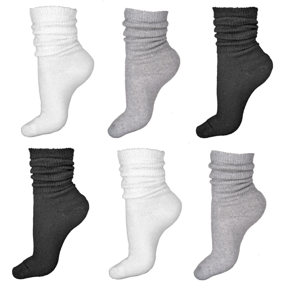lightweight slouch socks, crew length, black white and grey assortment