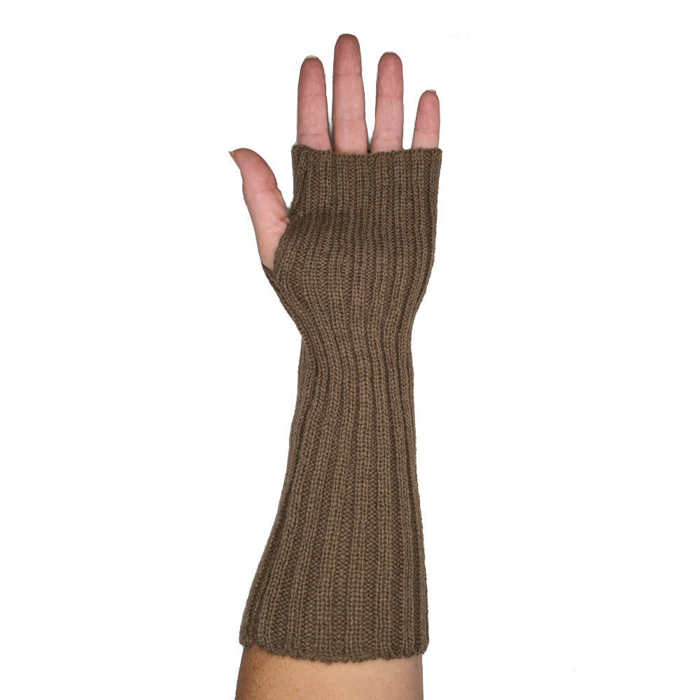 slouchy ribbed arm warmers, brown