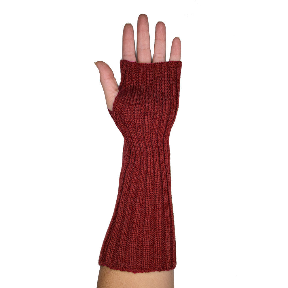 slouchy ribbed arm warmers, red