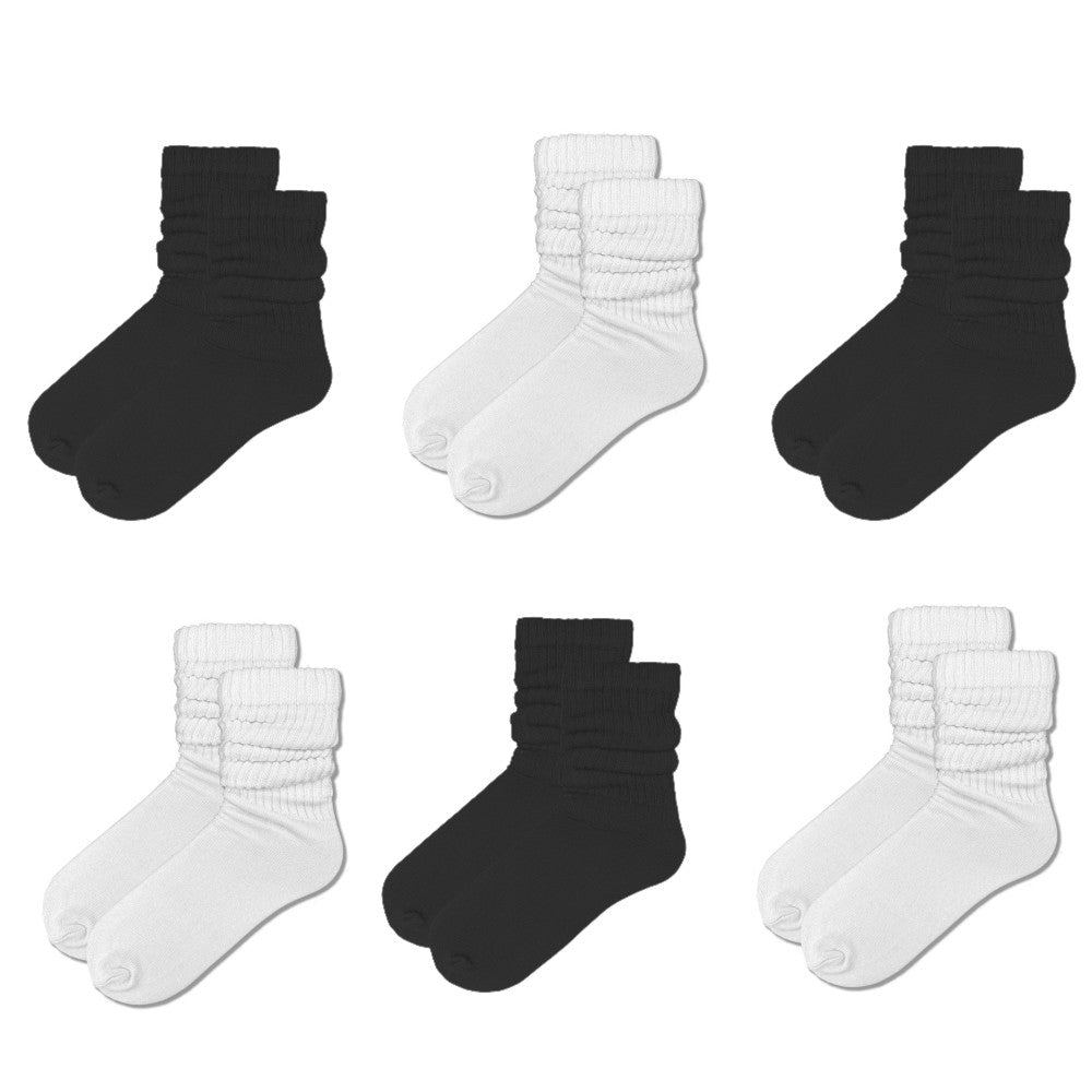 Midsize Junior Slouch Socks, black and white assortment