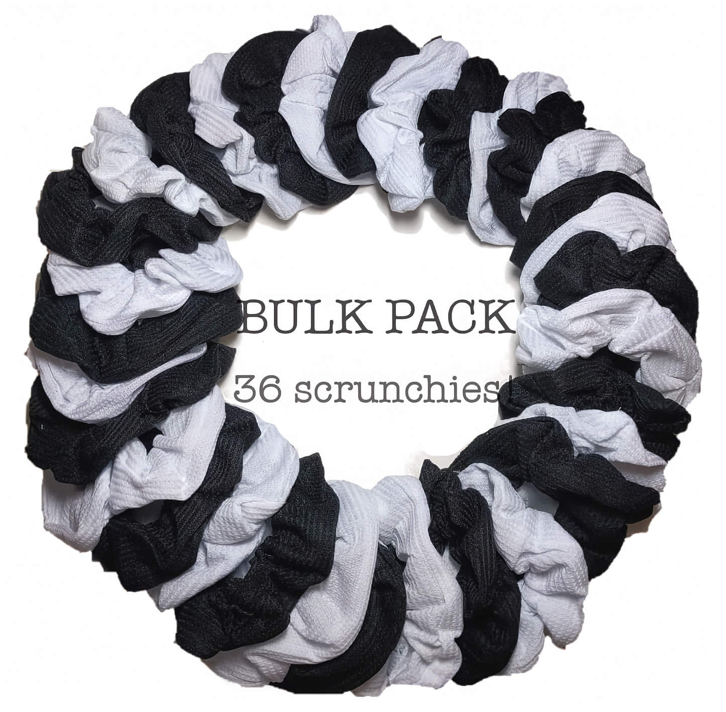 thermal scrunchies, black and white, 36 piece scrunchie bulk pack