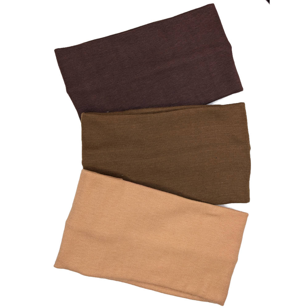 super stretchy cotton blend headbands, wide width, brown assortment