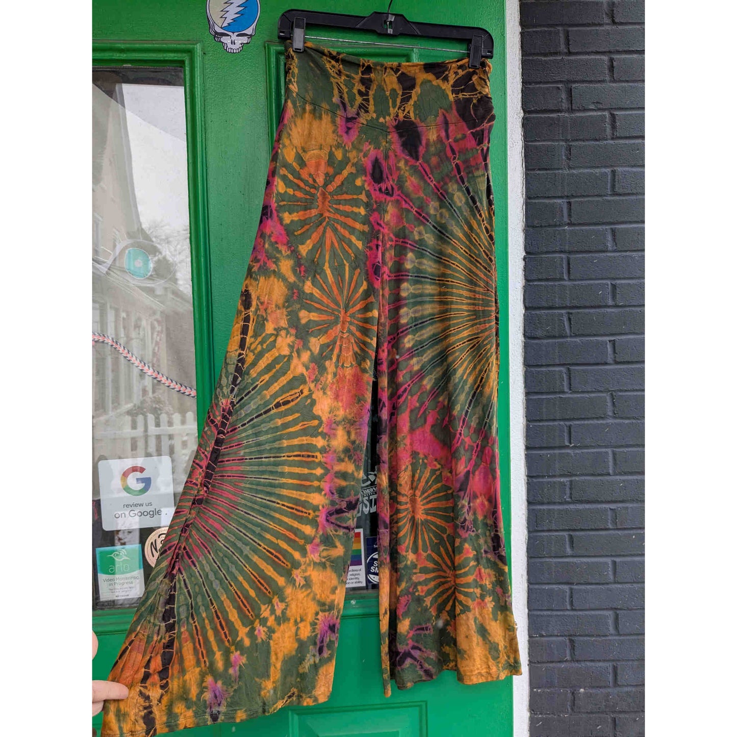 wide leg tie dye pants, green