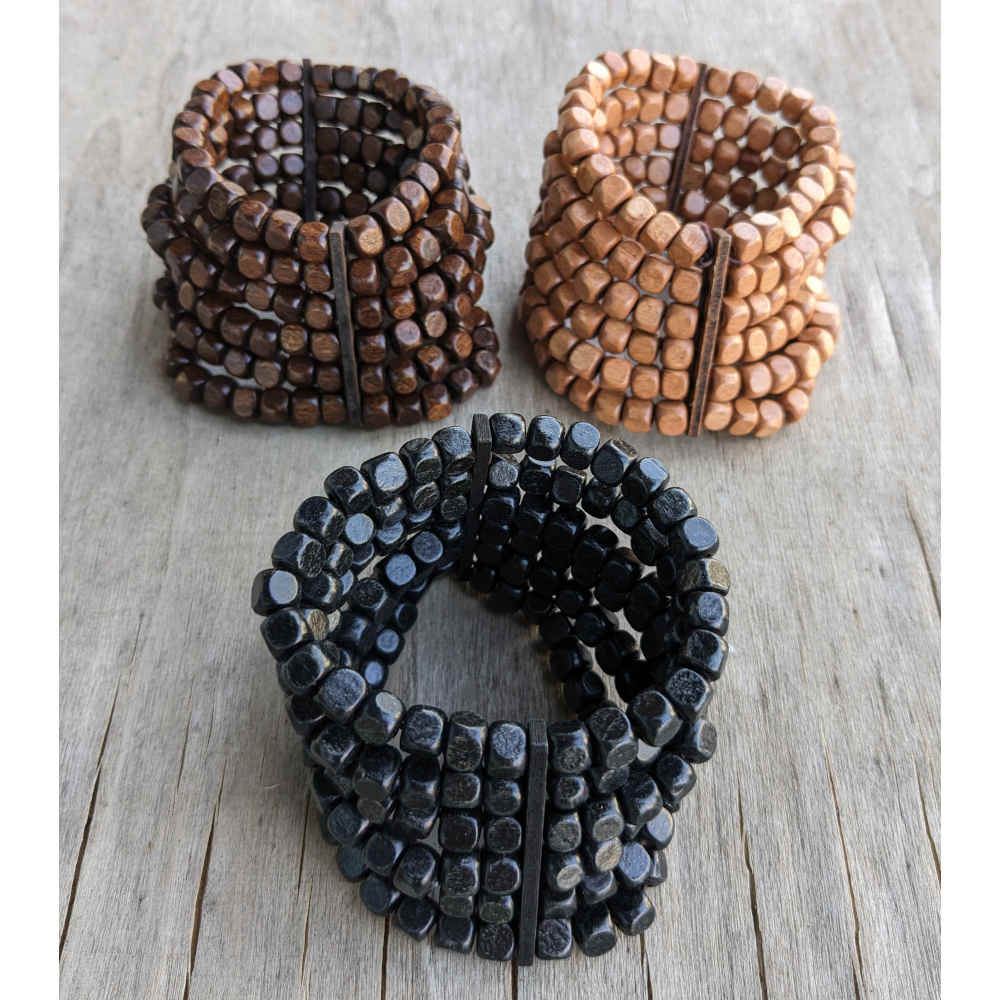 wood beaded cluster bracelet - assorted bulk pack