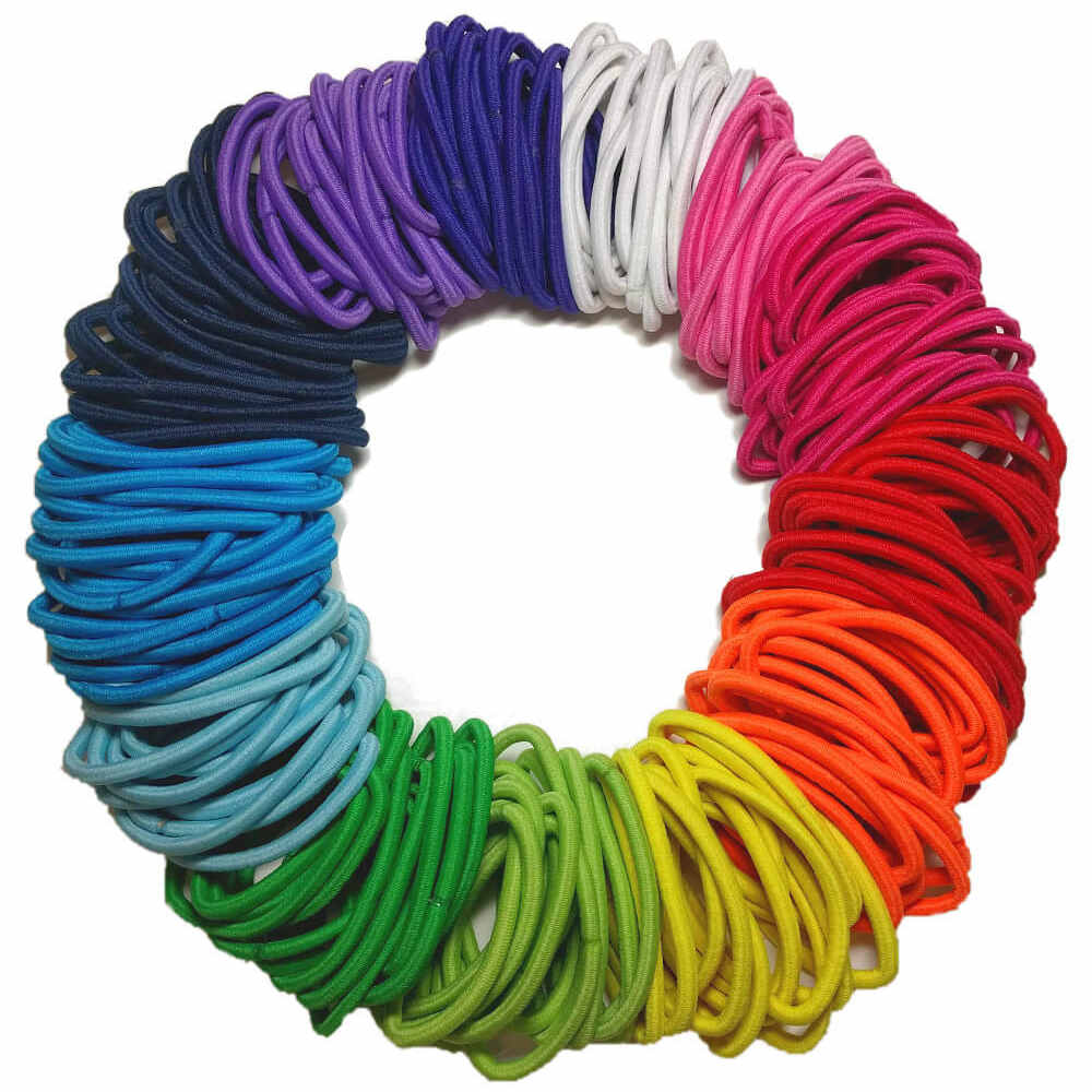 4mm ponytail hair elastics, rainbow assortment