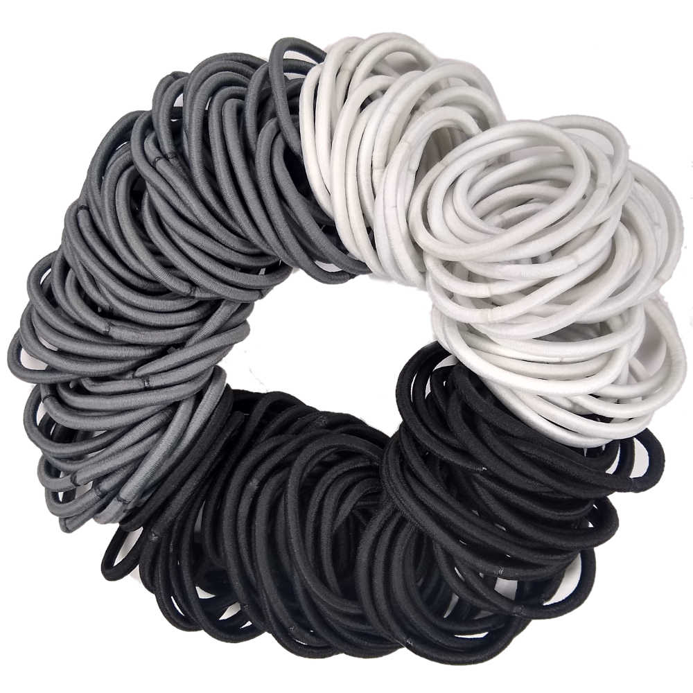 4mm ponytail hair elastics, black white grey assorted hair elastics