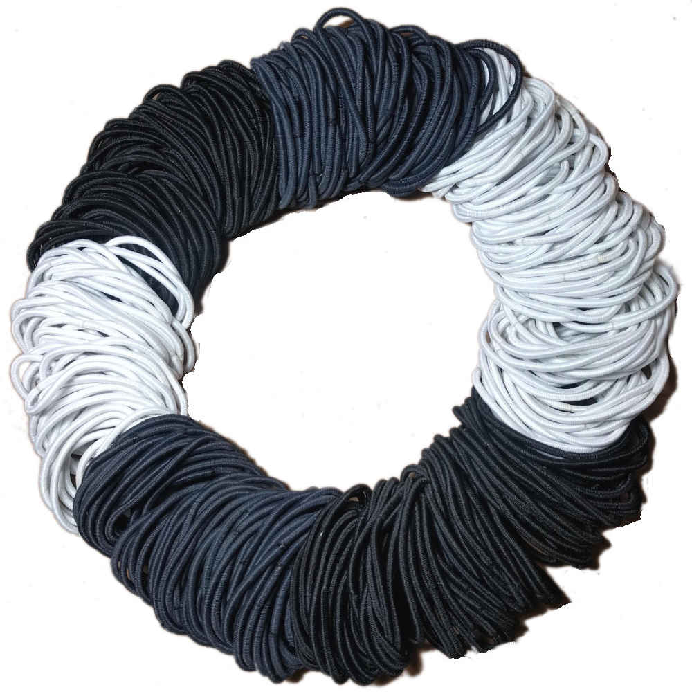 standard 2mm ponytail elastics, black white grey assortment