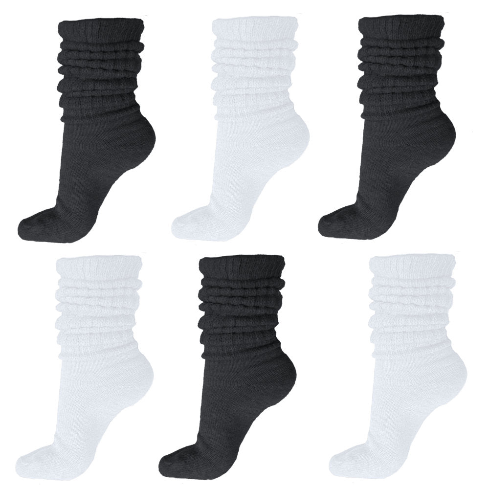 Basic Cotton Slouch Socks, black and white assortment