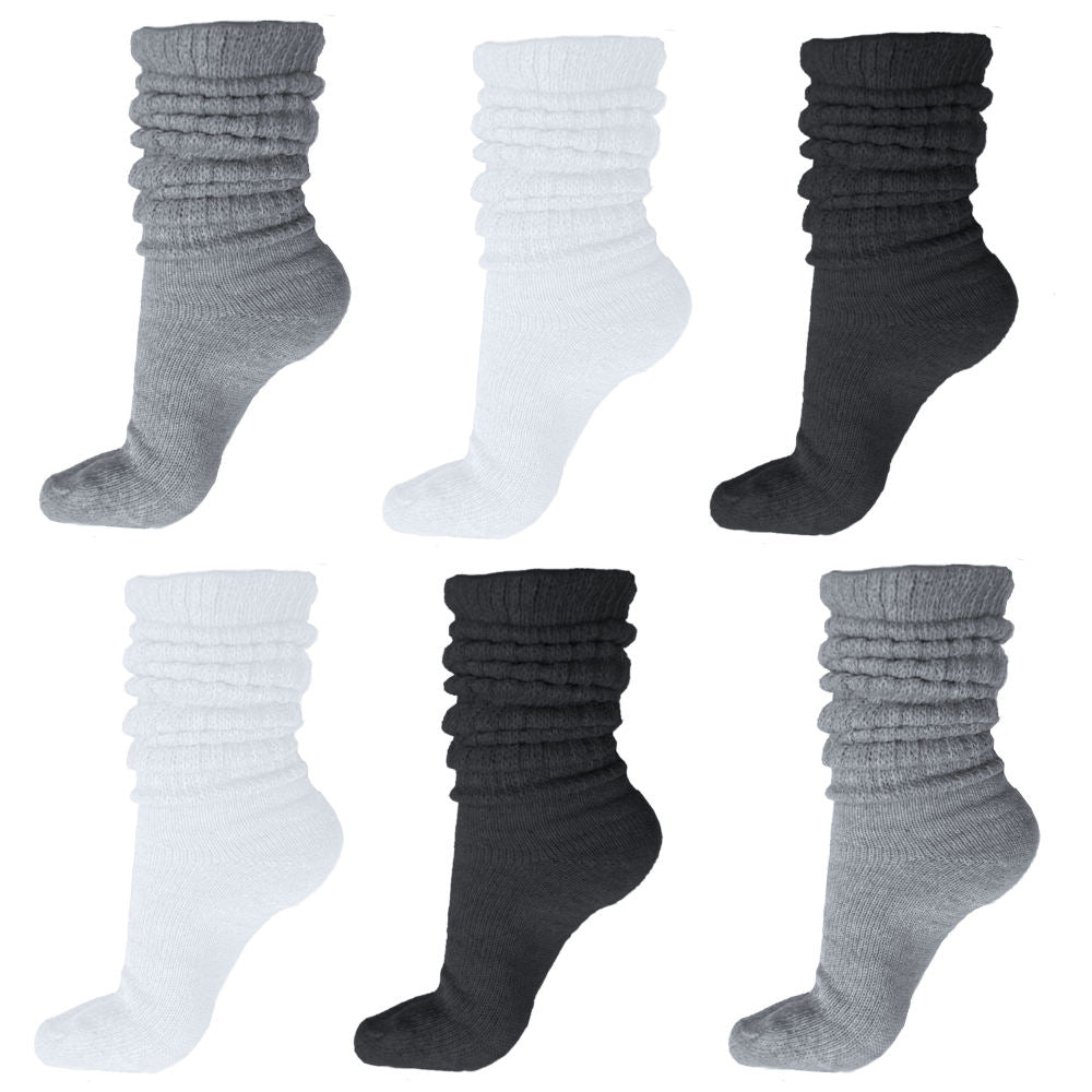 Basic Cotton Slouch Socks, black whie and grey assortment
