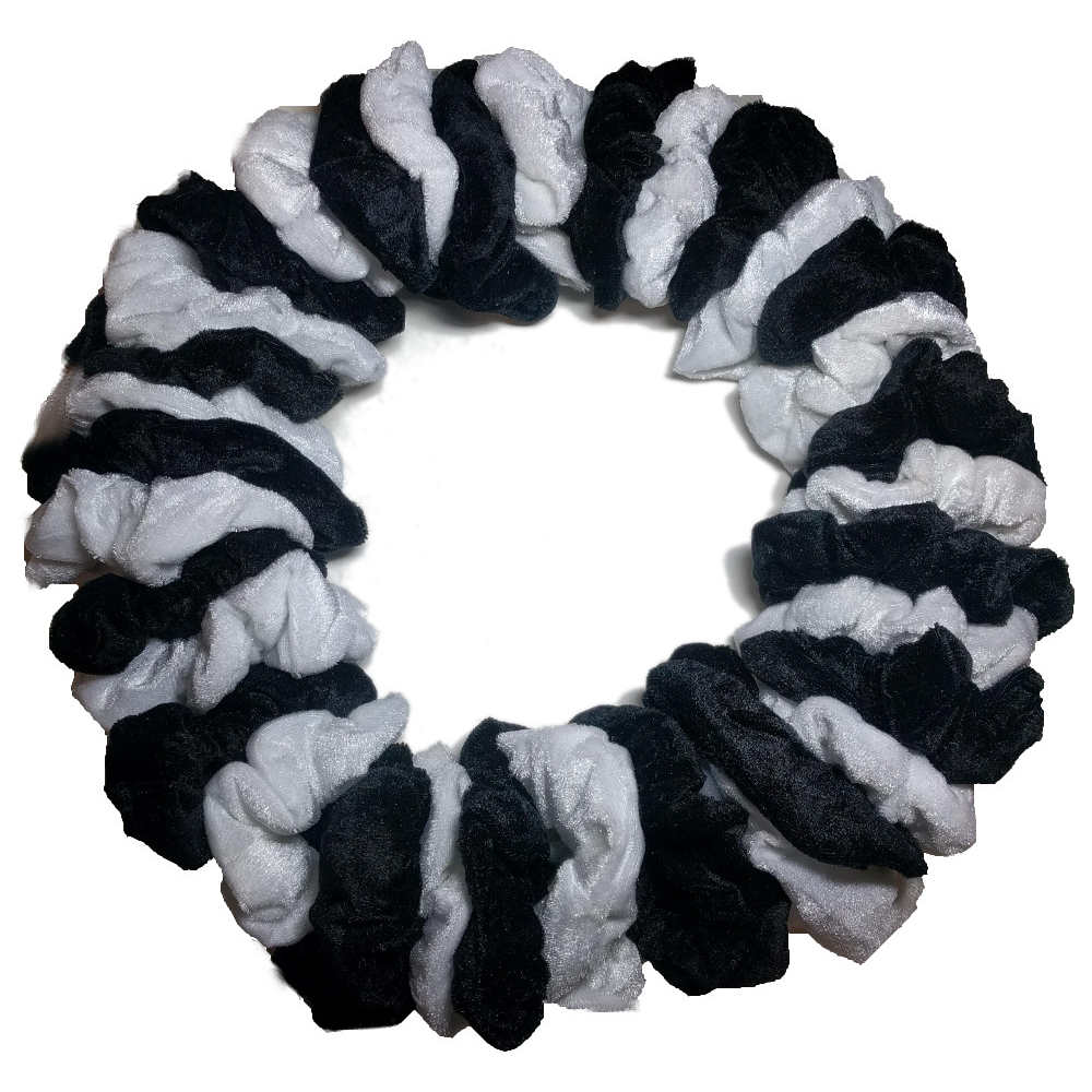 black and white assorted velvet scrunchies