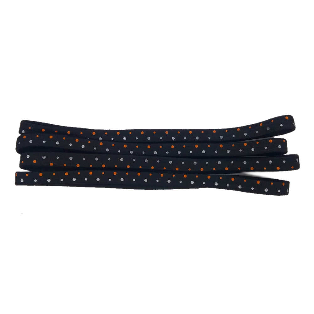 thick elastic headbands, black with orange and white dots