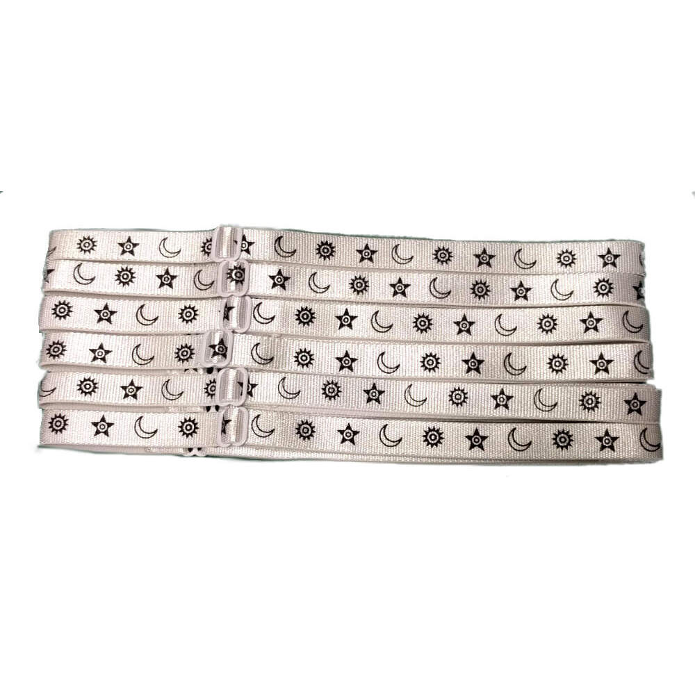 adjustable bra strap headbands, white with sun and moon and stars