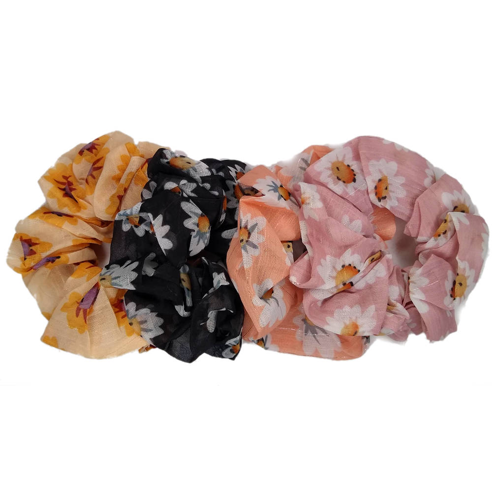 Sheer Floral Daisy Scrunchies