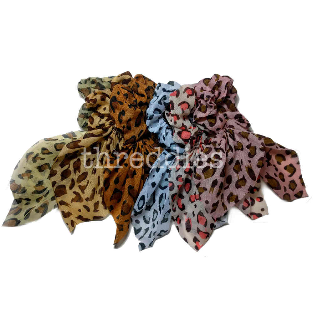 Chiffon leopard print scrunchies with tails