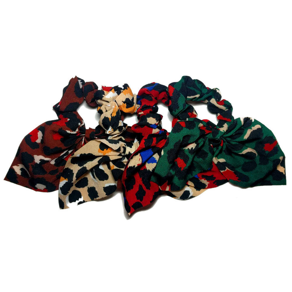 jewel tone leopard scrunchies with tails