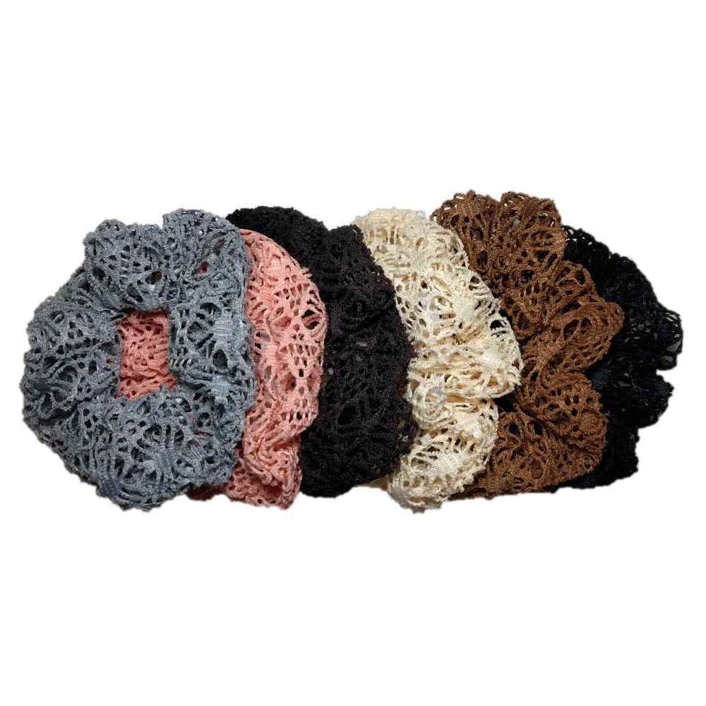 crochet lace scrunchies, neutral scrunchie assortment