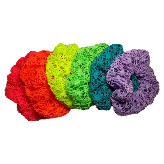 crochet lace scrunchies, bright scrunchie assortment