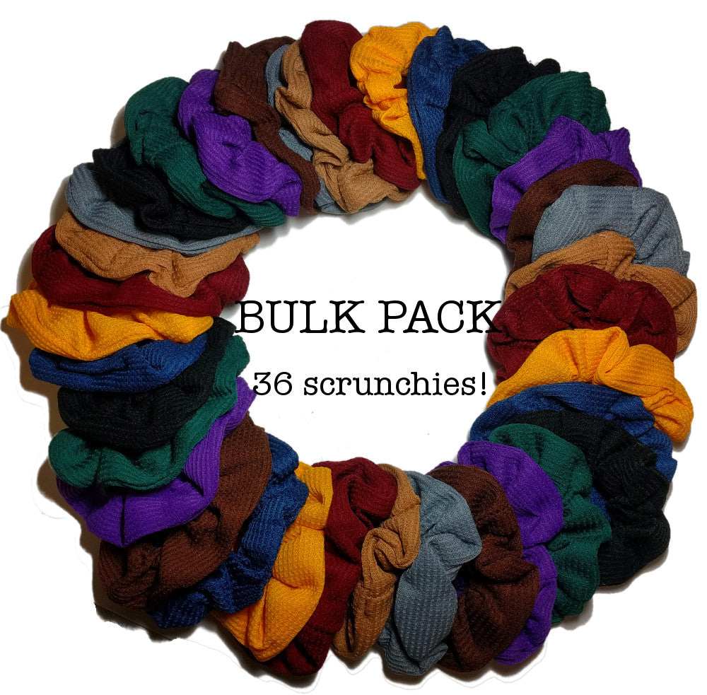 wholesale thermal scrunchies, dark colors, 36 scrunchie bulk pack